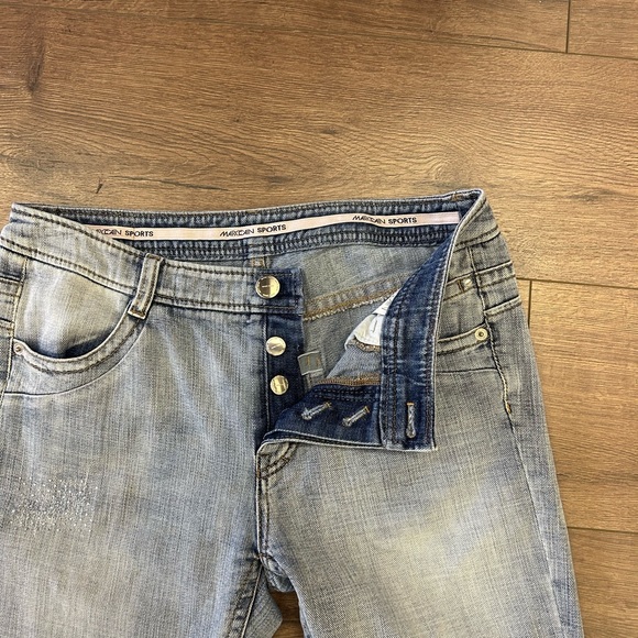 MARC CAIN SPORTS WOMEN MID RISE FADED BLUE RHINESTONED EMBELLISHED JEANS SKINNY - Picture 4 of 9